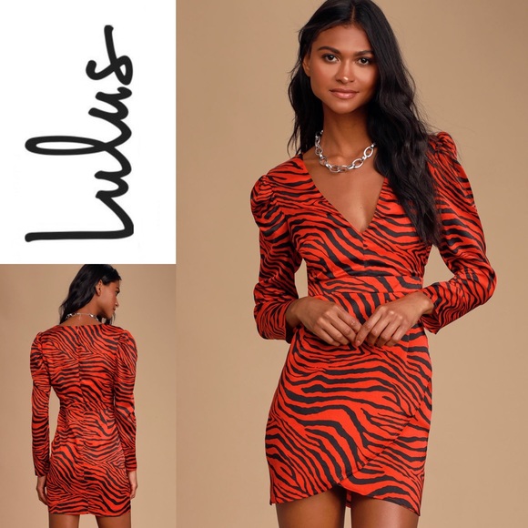 Lulus Dresses & Skirts - NWT LULU’S Zebra Print Satin Long Sleeve MiniDress
